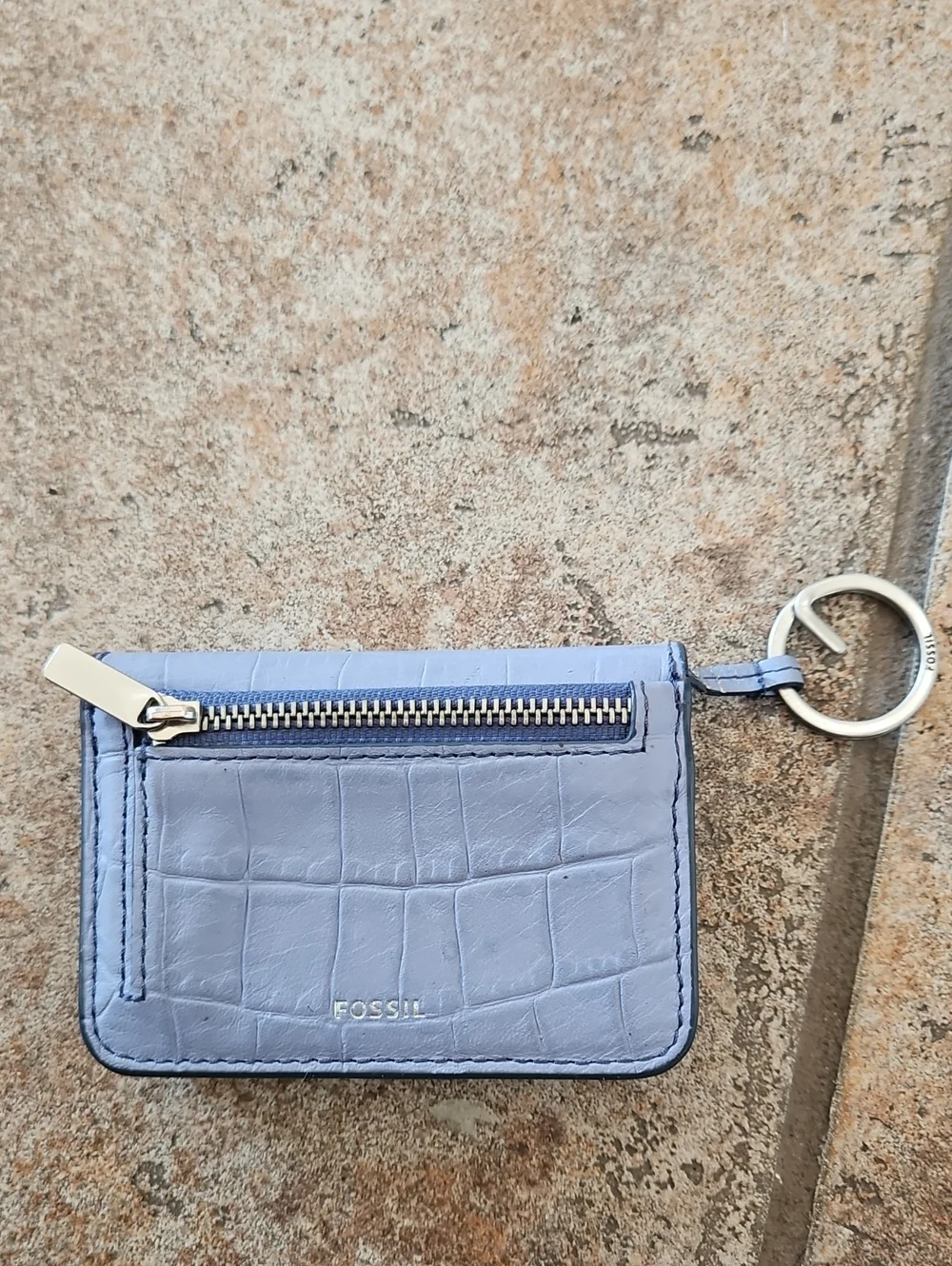 Fossil Light Blue Croc-Embossed Card Holder Keychain